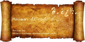 Haiman Árpád névjegykártya
